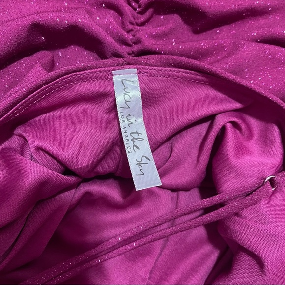Lucy in the Sky Dress Women's Size XS Mauve Pink Glitter Ruched Bodycon Mini - Picture 10 of 11